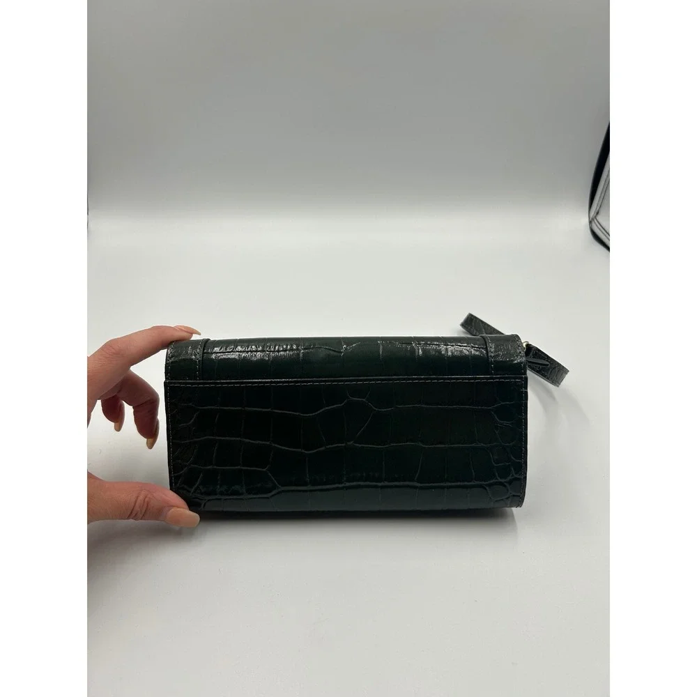 Kate Spade Linney Perri Lane Croco Leather Wristlet Wallet Loden Green WLRU2274